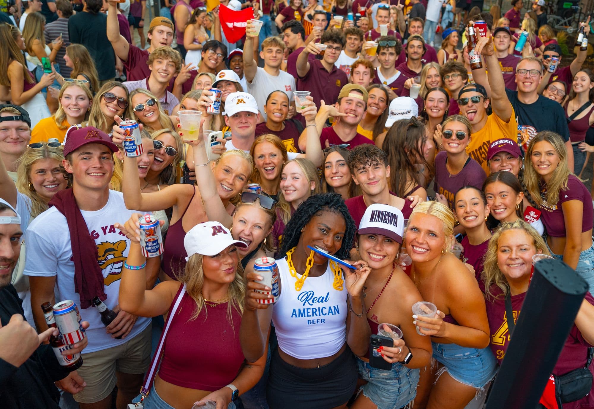 Students at a Real American Beer campus activation